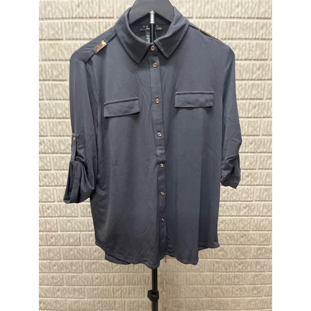 Grace The Perfect Fit Glacial Grey Button Down Roll Tab Sleeve Utility Shirt S